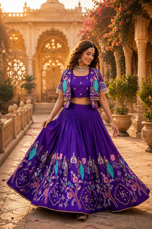 Festival Special Lehenga Choli with Designer Koti & Heavy Embroidery Work