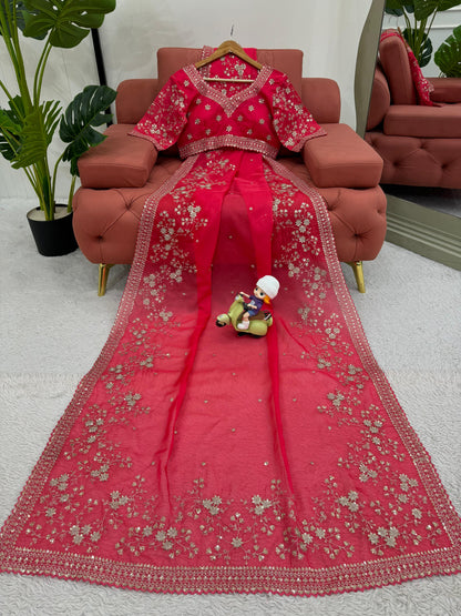 Designer Tibby Silk Saree with Thread & Sequence Work – Wedding Special