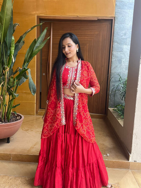 Bandhej Lehenga Set with Jacket