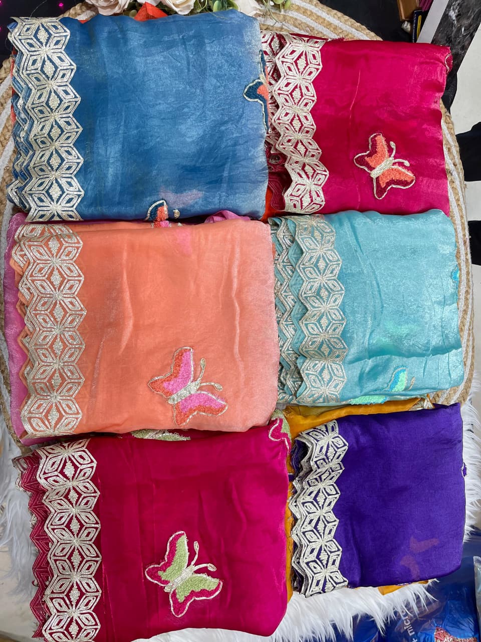 Rubina Soft Fendy Butterfly Work Saree with Gota Patti Lace Border