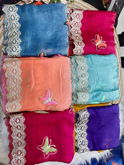 Rubina Soft Fendy Butterfly Work Saree with Gota Patti Lace Border