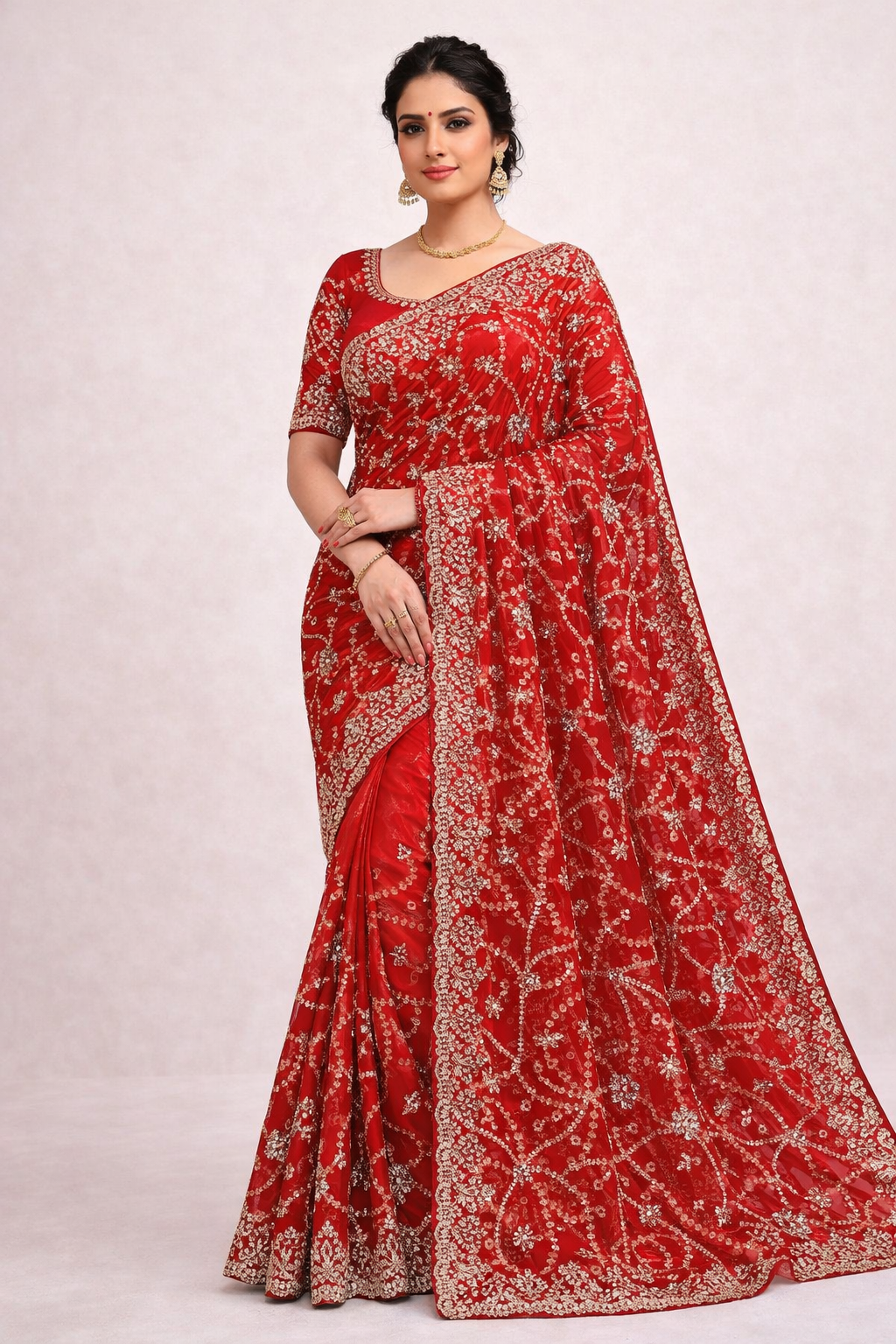 Heavy Embroidered Net Saree with Designer Blouse – Party & Wedding Wear (2 Colors)