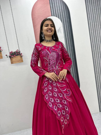Festival Embroidered Vichitra Silk Gown