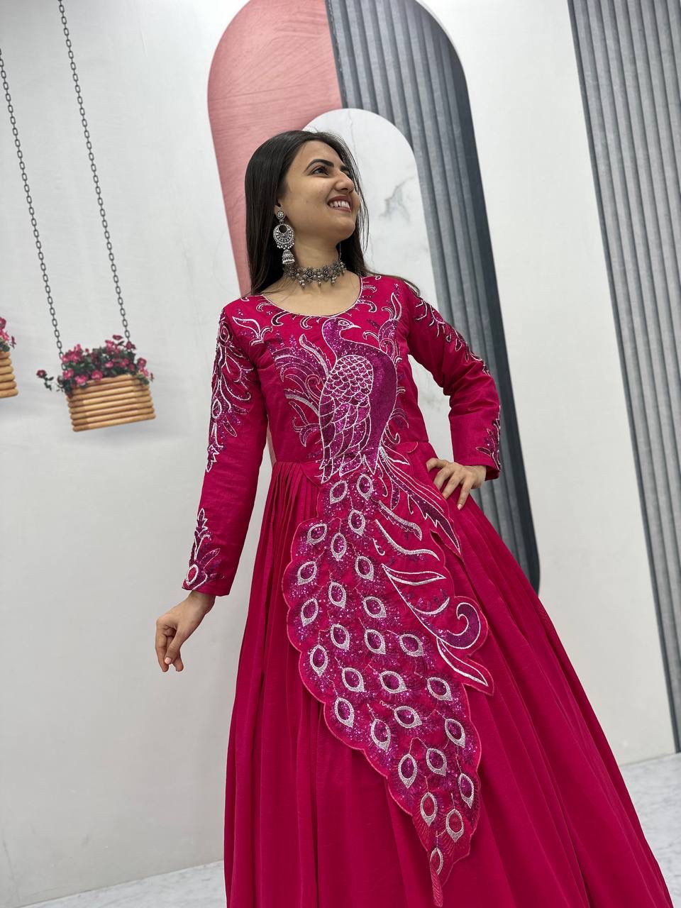 Festival Embroidered Vichitra Silk Gown