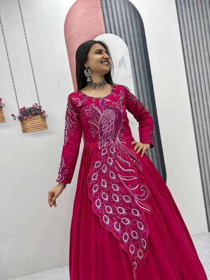 Festival Embroidered Vichitra Silk Gown