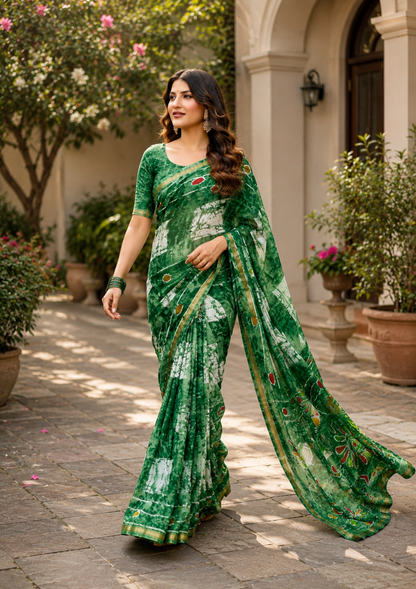 Pathshala Premium Viscose Mul Cotton Printed Saree with Zari Border