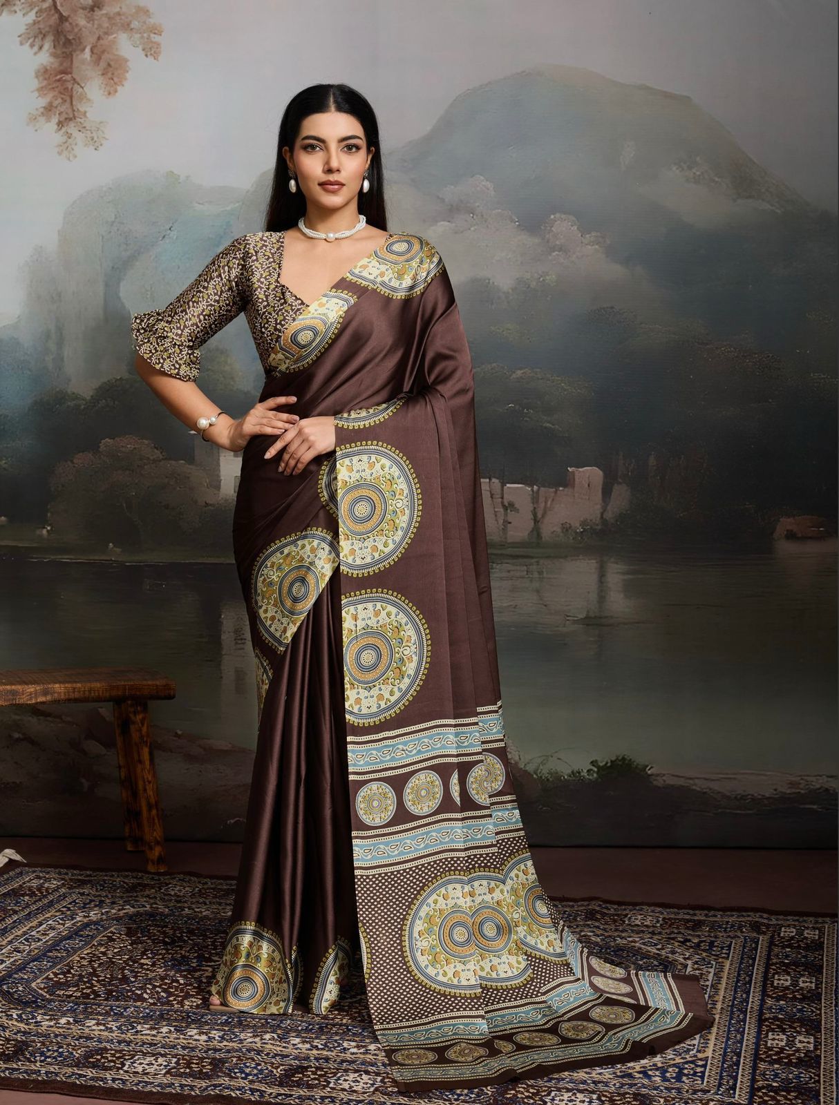 Ajrak Print Soft Modal Silk Saree – Semi Gaji Bandhej Designer Saree (6 Colours)
