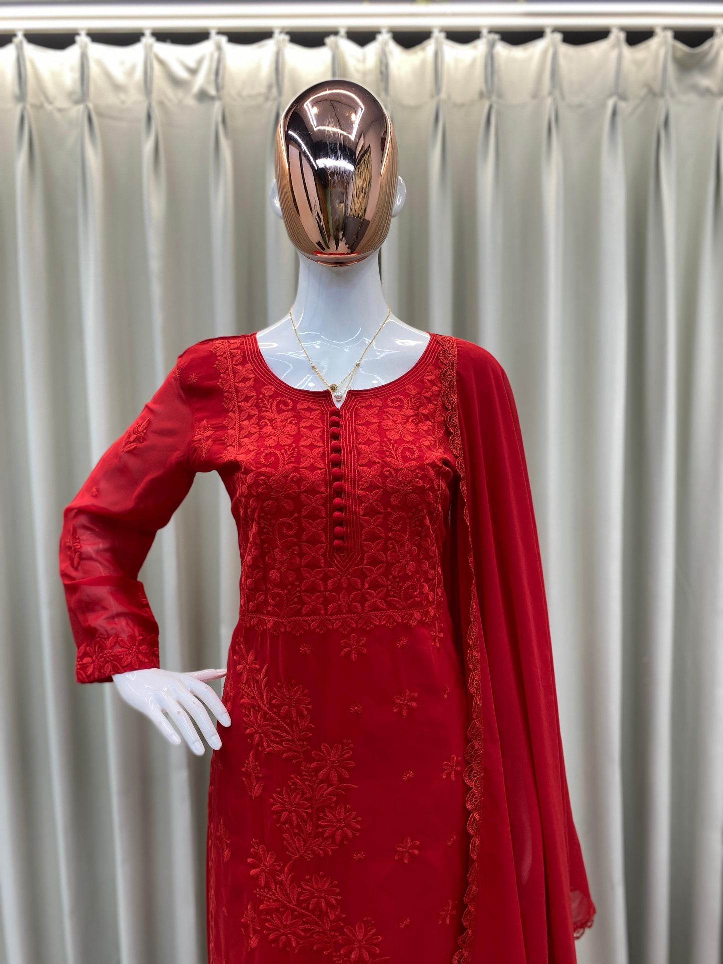 Designer Georgette Embroidered Suit Set With Dupatta