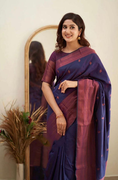 Navy Blue Copper Border Saree