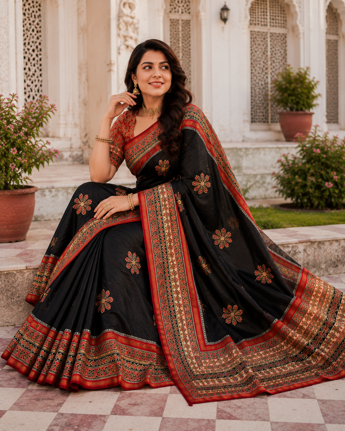 Premium Mul Cotton Printed Saree with Mirror Work & Designer Border