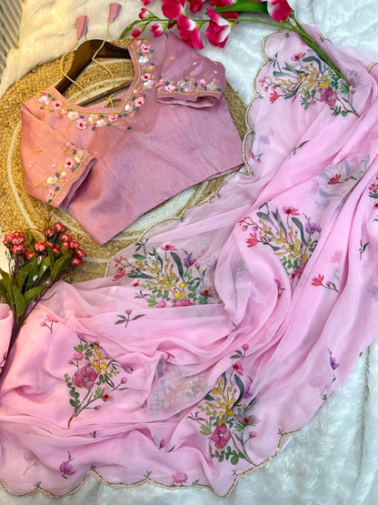 Lily Georgette Silk Saree with Khatli & Cutdana Work and Raw Silk Blouse