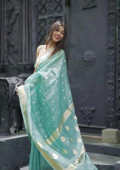 Mint Green Zari Saree