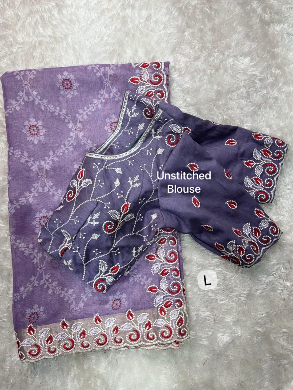 Barfi Cotton Satin Embroidered Saree with Designer Blouse