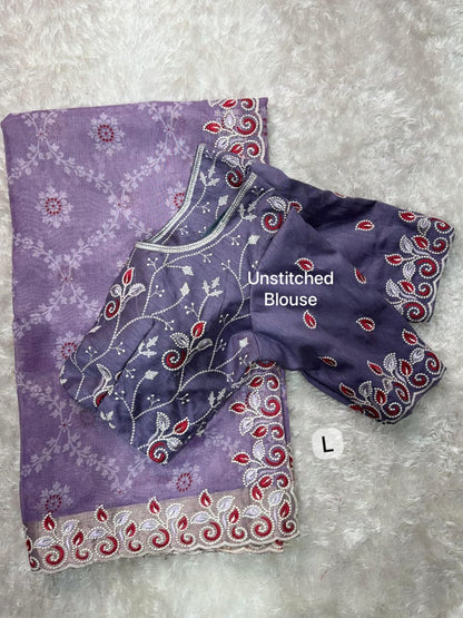 Barfi Cotton Satin Embroidered Saree with Designer Blouse