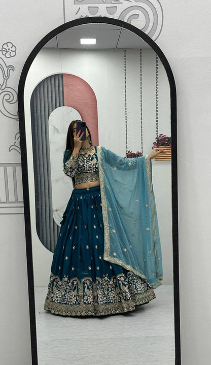 Vichitra Silk Heavy Embroidered Lehenga Choli with Dupatta – Real Model Look