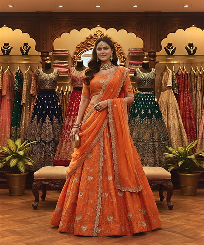 Heavy Fendy Silk Embroidered Lehenga Choli with Dupatta – Wedding & Festive Wear (XL–2XL)