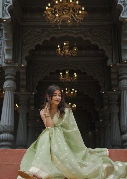 Pista Green Zari Work Saree