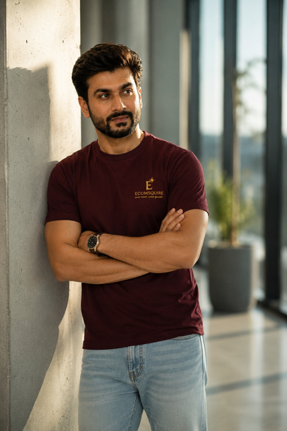 Ecomsquire Premium Maroon Crew Neck T-Shirt | Luxury Everyday Essential