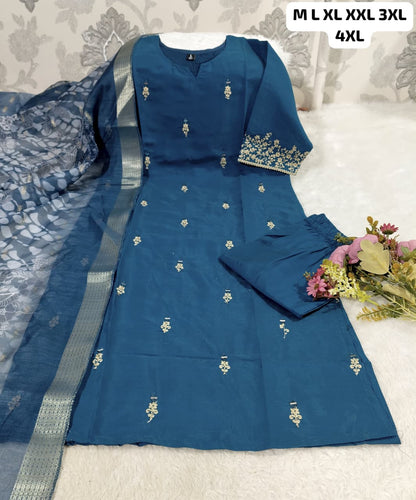 Premium Roman Silk Kurti Pant Set with Digital Print Dupatta – Festival Wear Designer Suit