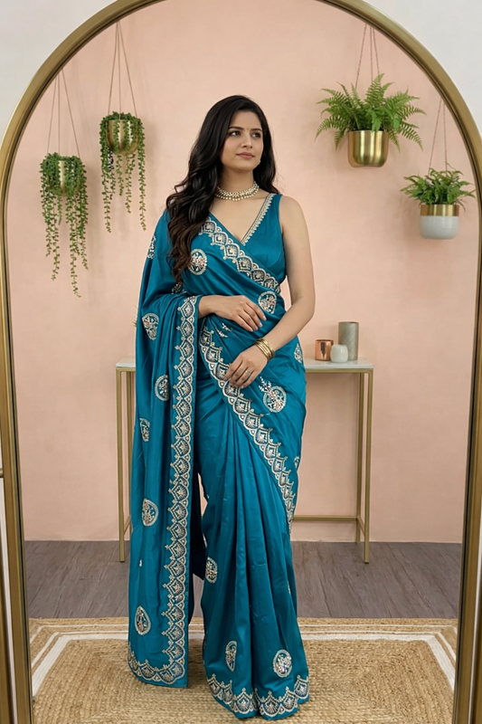 Premium HO Silk Saree with Fancy Gota Foil & Designer Embroidery Border