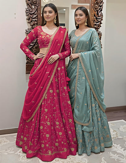 Heavy Fendy Silk Embroidered Lehenga Choli with Dupatta – Wedding & Festive Wear (XL–2XL)