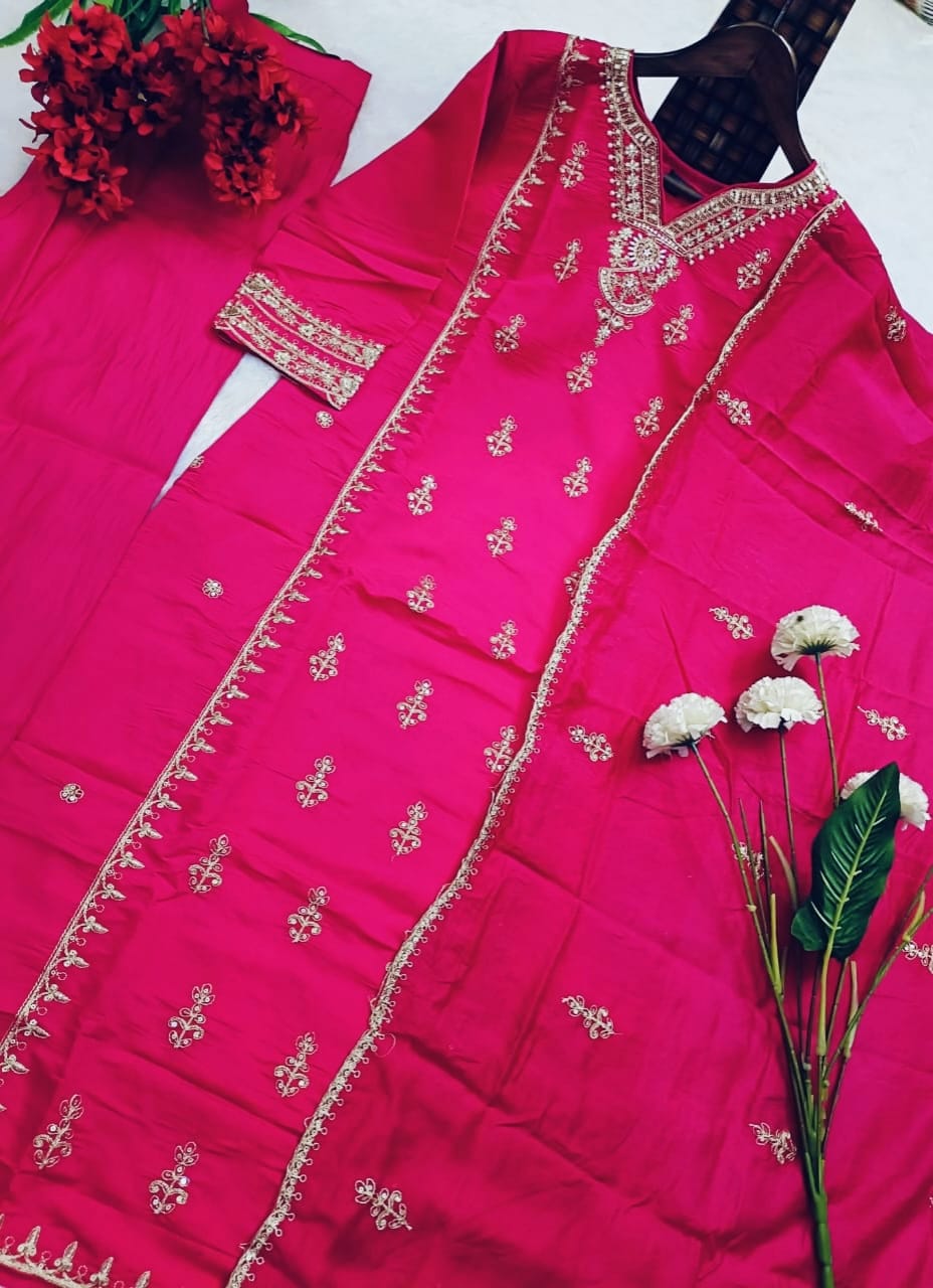 Festival Special Chanderi Embroidered Kurti Set with Dupatta