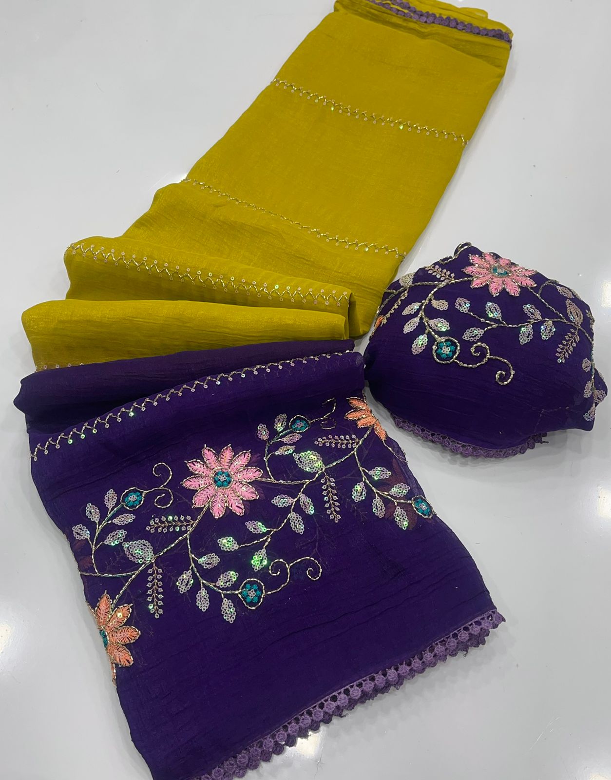 New Arrival Crunchy Pedding Embroidery Saree Collection