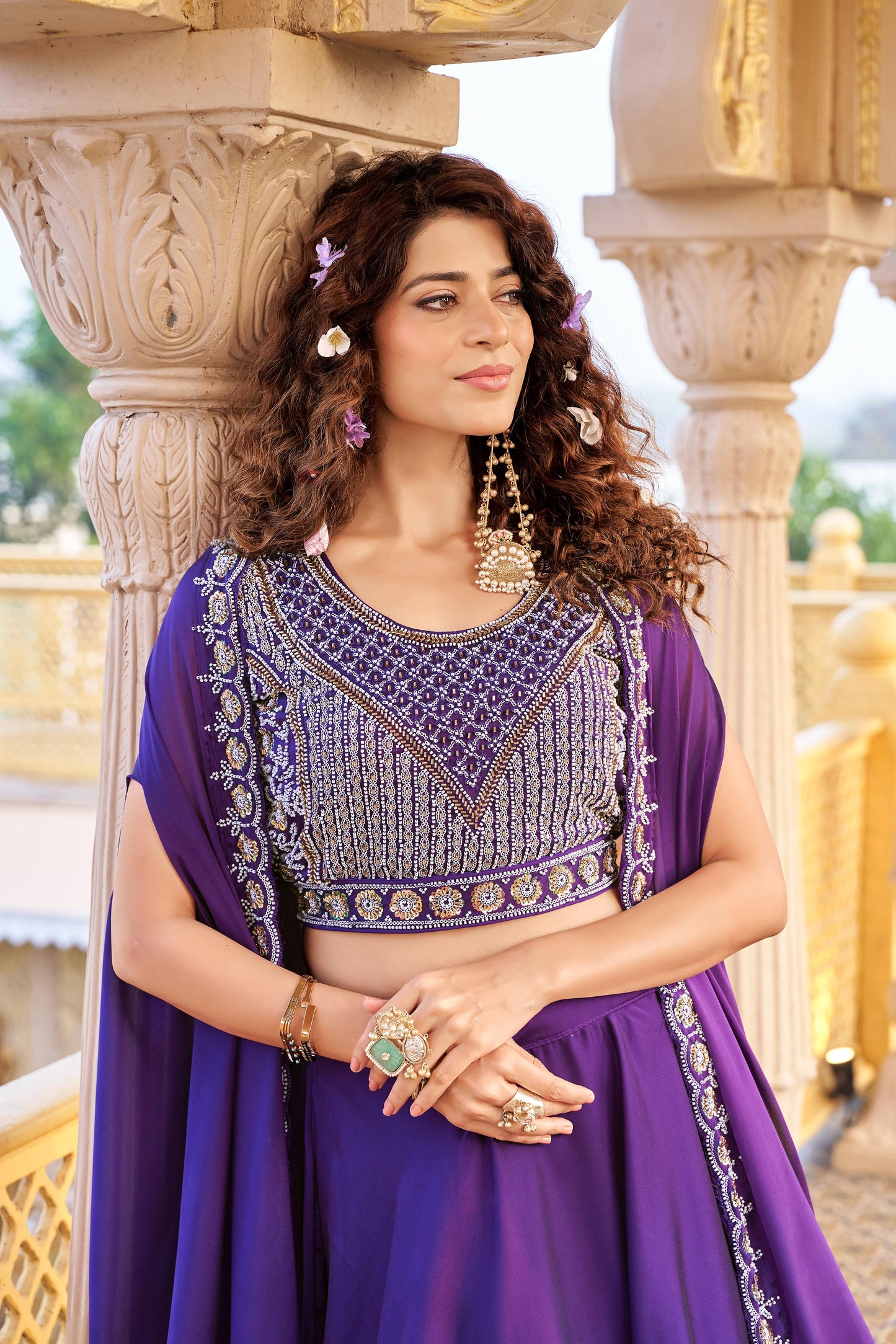 Wedding Special Pure Rangoli Silk Lehenga Choli Set with 9 Meter Flair & Shrug Dupatta