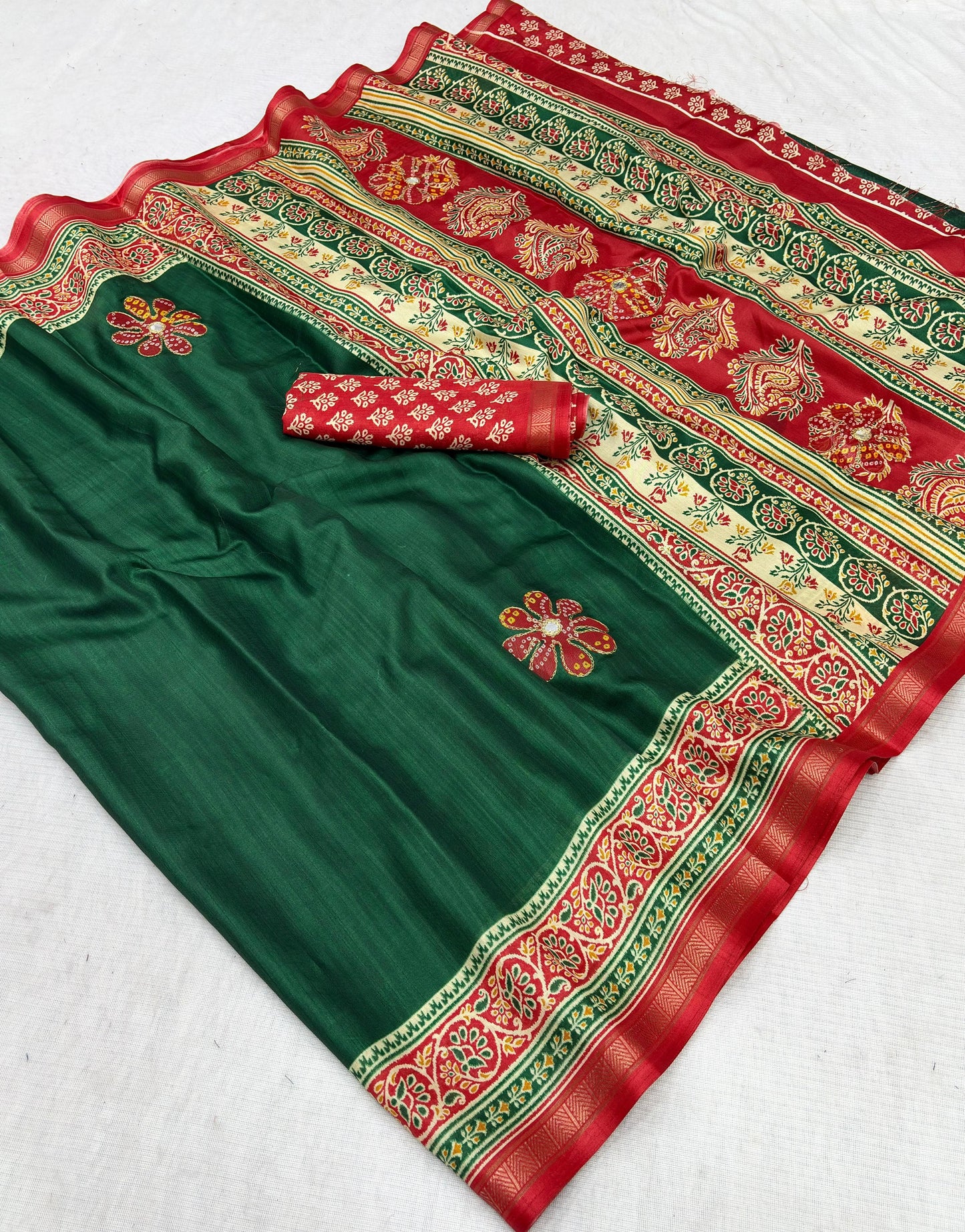 Premium Mul Cotton Printed Saree with Mirror Work & Designer Border