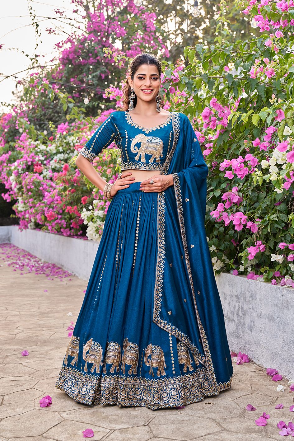 Wedding Collection Pure Vichitra Lehenga Choli with Heavy Embroidery Sequence Work & Dupatta