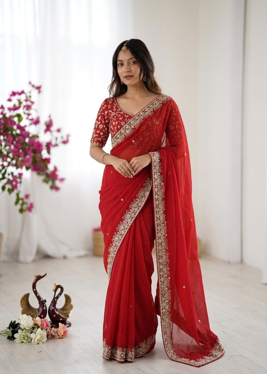 Premium Rangoli Silk Sequence Embroidery Saree
