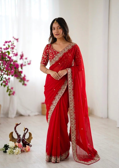 Premium Rangoli Silk Sequence Embroidery Saree