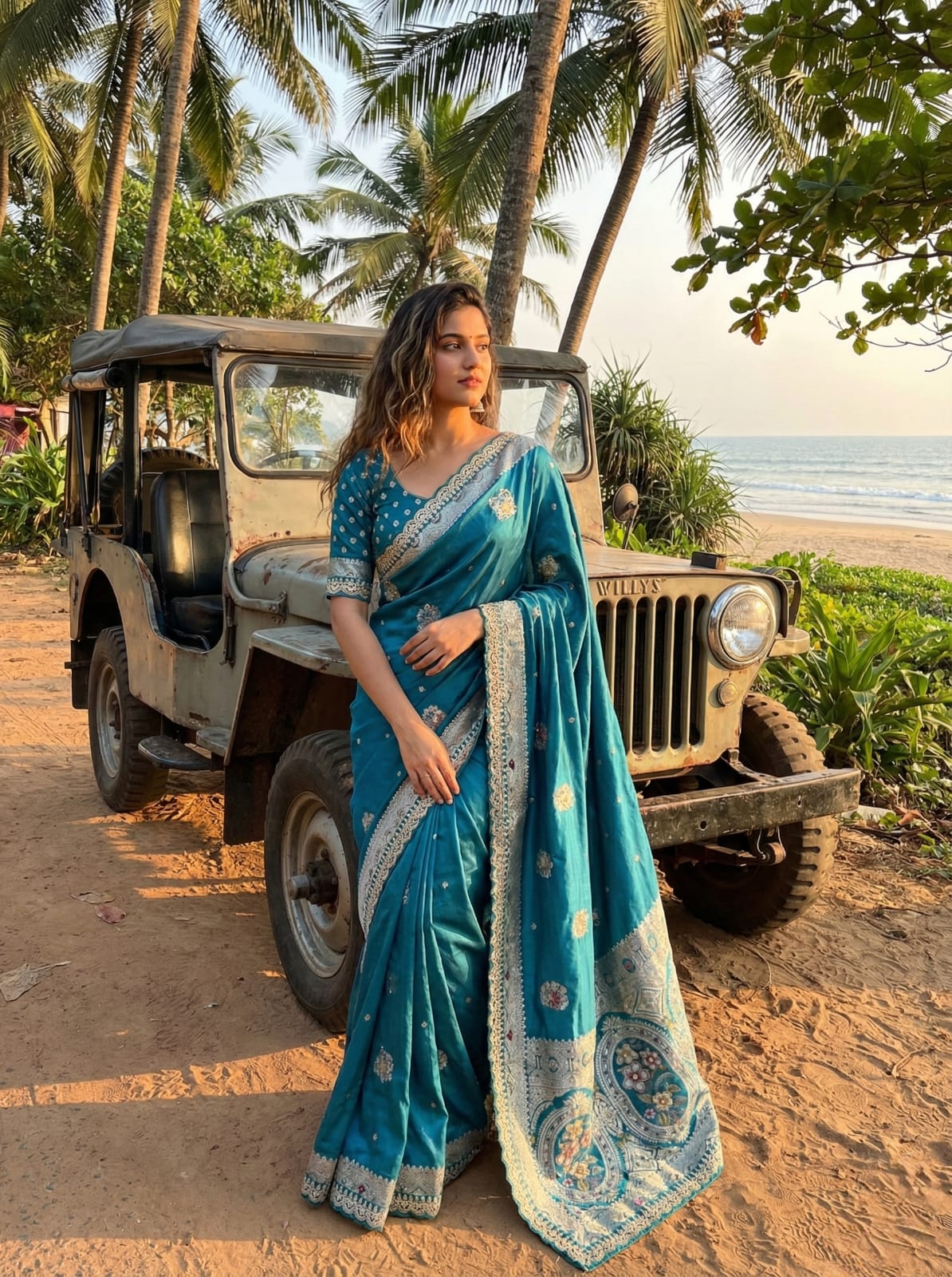 Gulmohar Dola Silk Saree with Zari Weaving & Cutdana Handwork Border