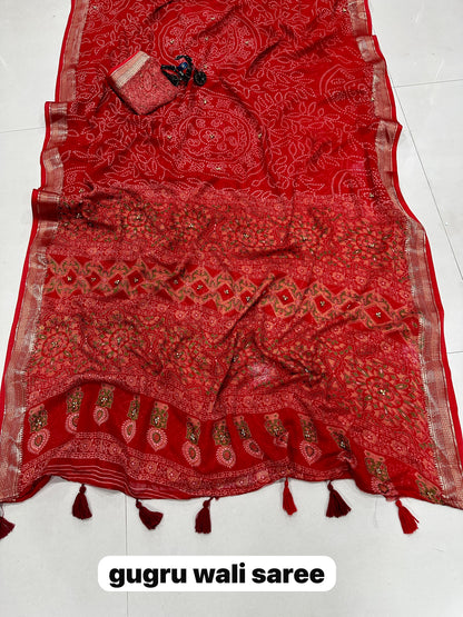 Premium Georgette Saree with Designer Print & Matching Blouse | Washable