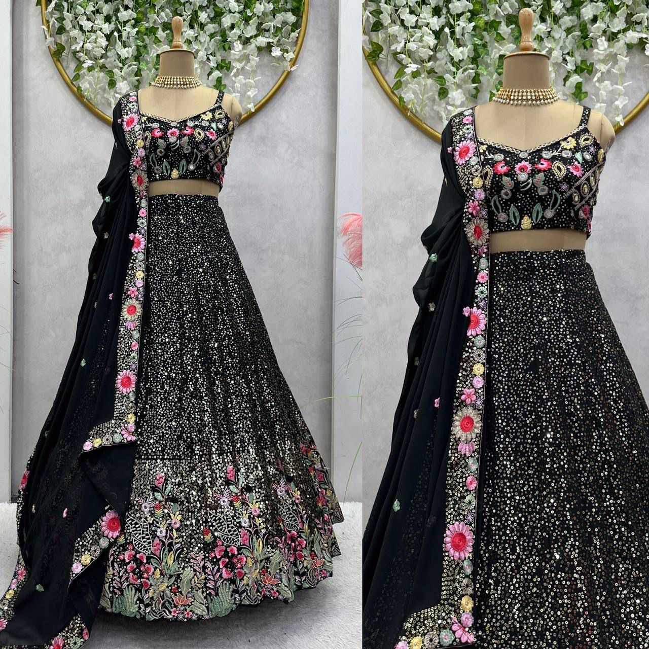 Designer Faux Georgette Lehenga Choli with Thread & Sequins Work (3 Meter Flair)