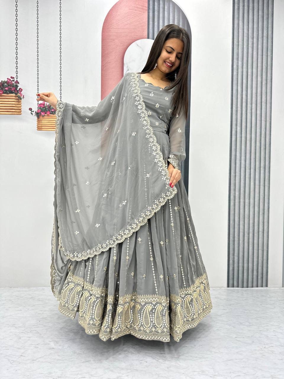 Partywear Embroidered Georgette Gown Set