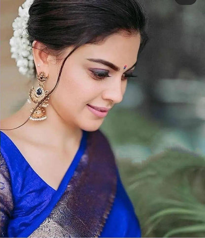 Royal Blue Saree with Silver Woven Border