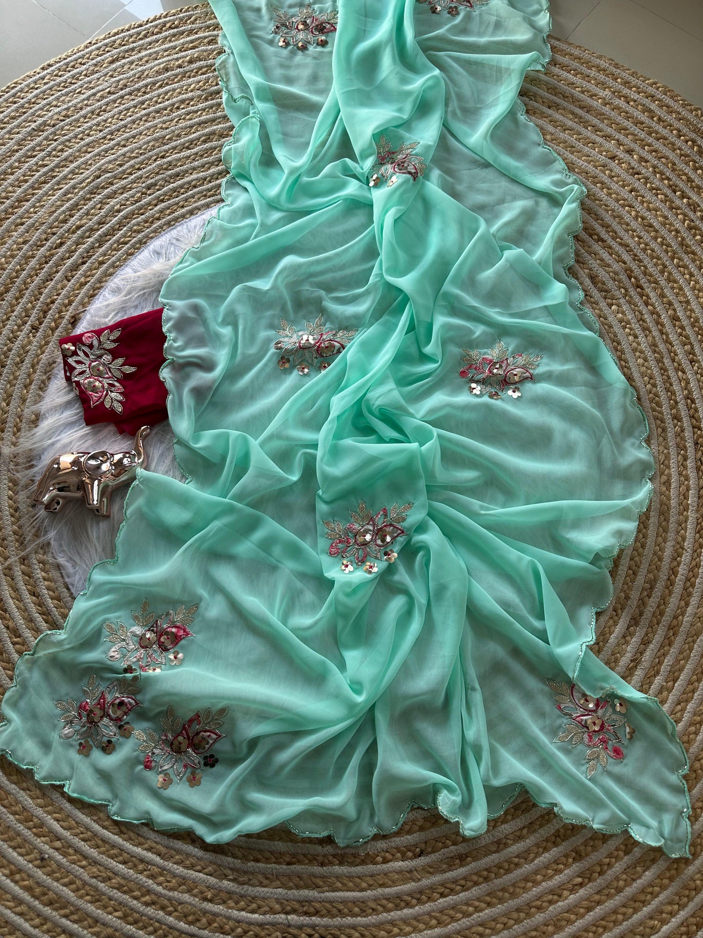 Designer Star Georgette Saree with Patch Work & Aarco Border