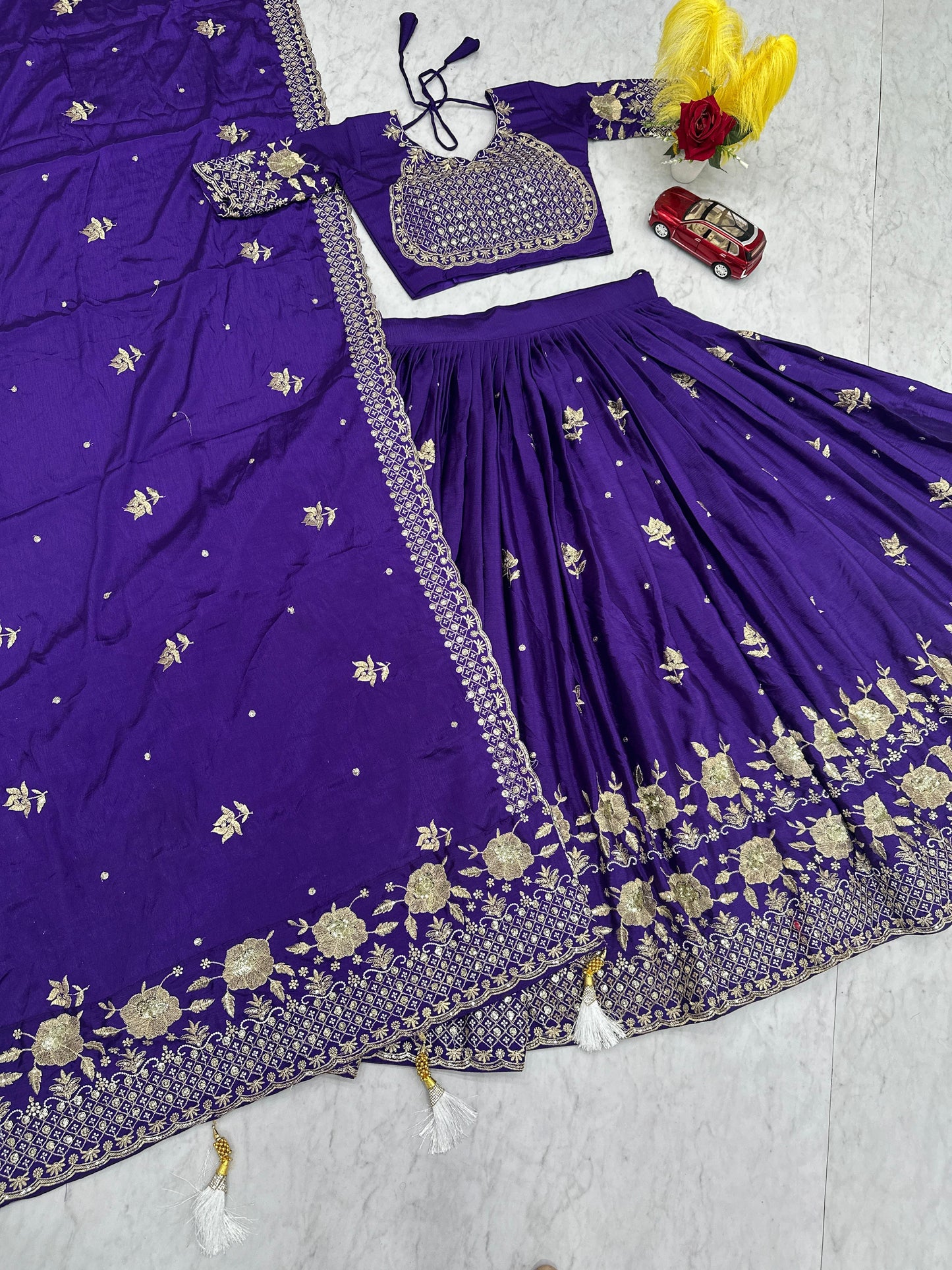 Royal Blue Chinon Embroidered Festival Lehenga Choli