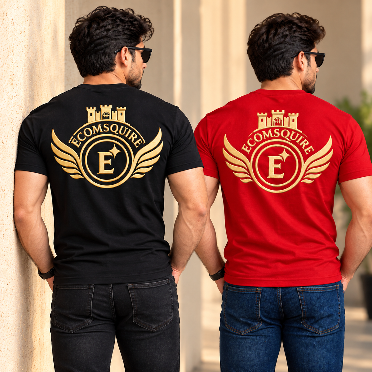 EcomSquire Premium 100% Pure Cotton T-Shirt Combo Pack – Black & Red | 2 T-Shirts