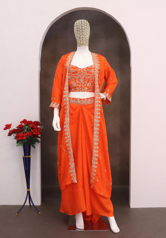Premium Chinon Silk Embroidered Shrug Sharara Set – Party & Festive Wear
