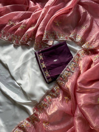Radha Butterfly Motif Embroidered Crushed Organza Saree