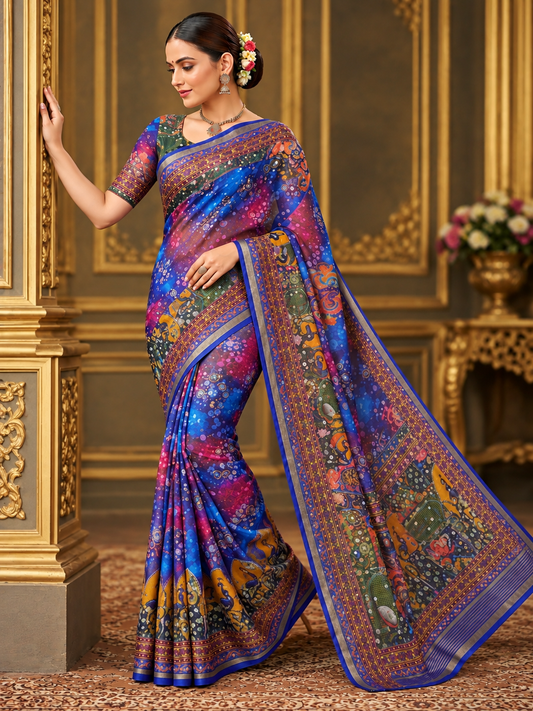 Premium Mirror Work Soft Georgette Saree with Jacquard Border & Running Blouse