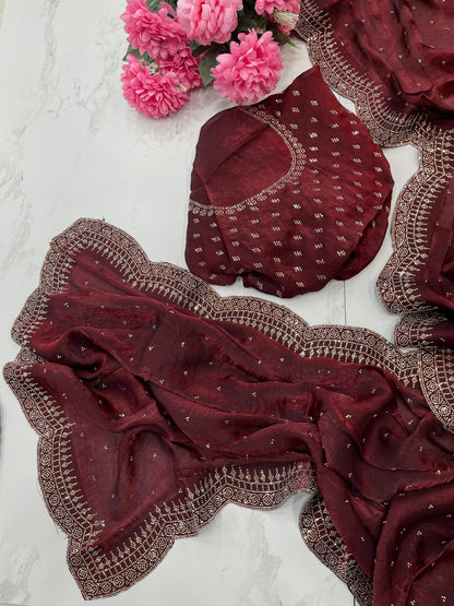 Radha Satin Silk Saree – Maroon