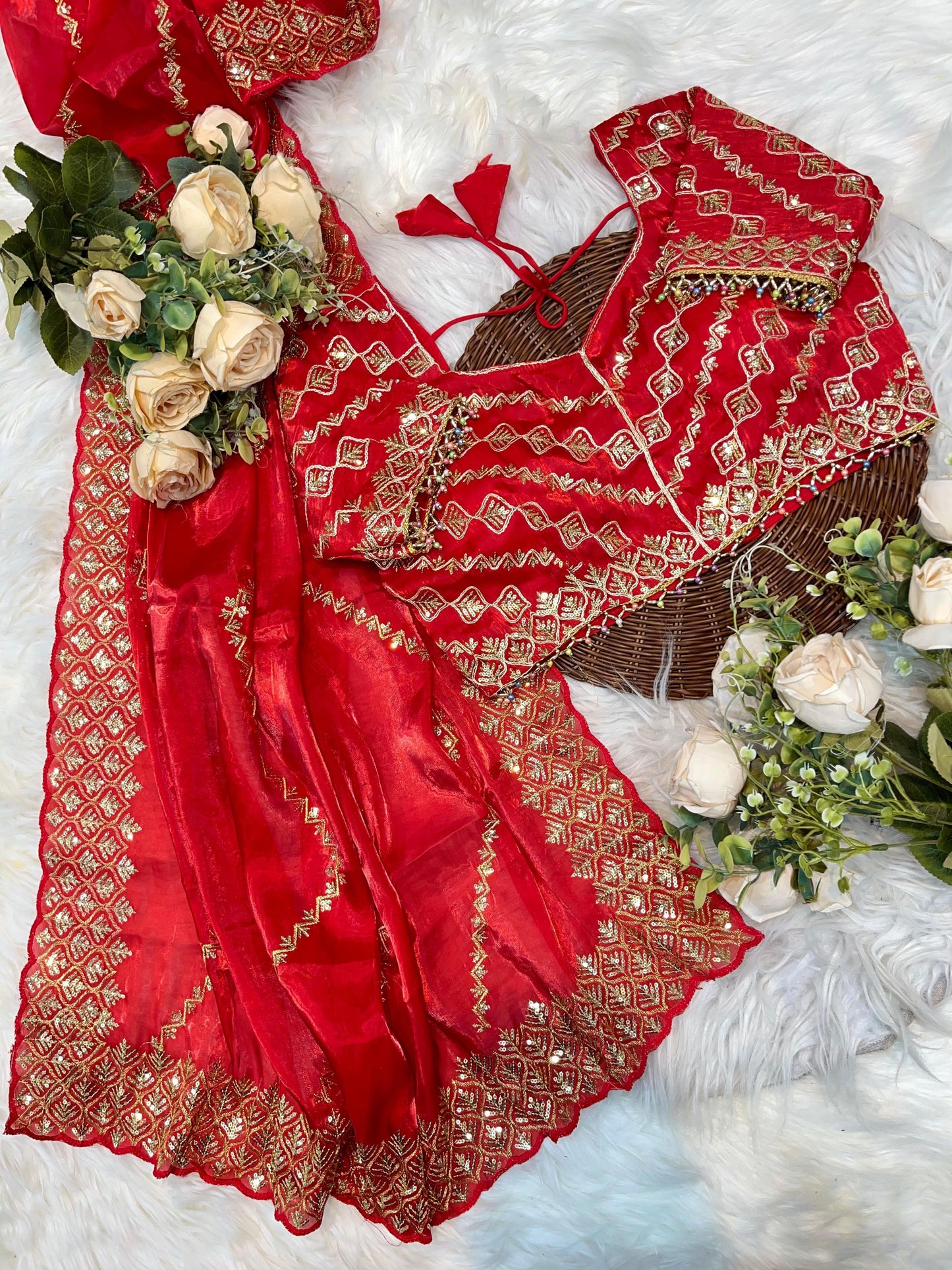 Shanaya Zimmy Choo Silk Saree With Heavy Embroidery Sequence Work & Blouse (Up to 42”)