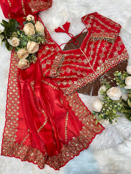 Shanaya Zimmy Choo Silk Saree With Heavy Embroidery Sequence Work & Blouse (Up to 42”)