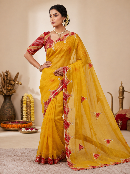 Cotton Kota Doriya Saree with Kacchi Gotapatti Work & Butta | Designer Saree