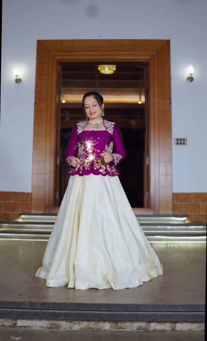 Festival Special Pure Chinon Embroidered Crop Top Lehenga Set – 5.5 Meter Flair