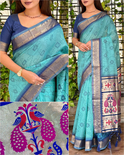 AARU Cotton Weaving Saree with Rich Pallu