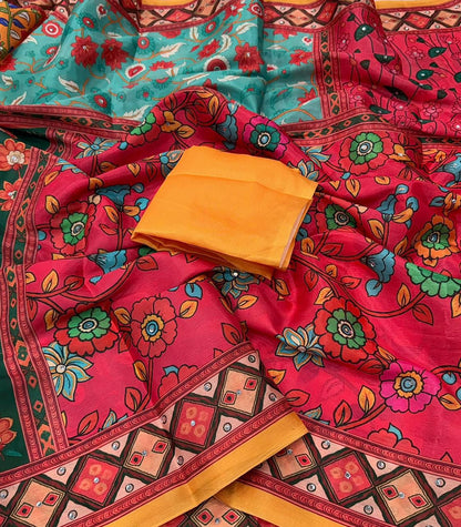 Designer Chinon Digital Print Mirror Work Saree Collection